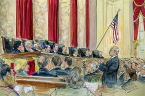 Theodore Olsen, Sonia Sotomayor,  Stephen Breyer, Clarence Thomas, Antonin Scalia, John Roberts, Anthony Kennedy, Ruth Bader Ginsburg, Samuel Alito and Elena Kagan.