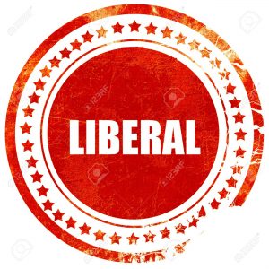 liberal, isolated red rubber stamp on a solid white background